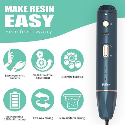 Upgraded Resin Mixer, Handheld Rechargeable Mixer with Minimizing Bubbles,Epoxy Resin Mixer for Resin, Silicone Mixing, Resin Molds, DIY Crafts (Included 4 pcs Paddles) (Blue)