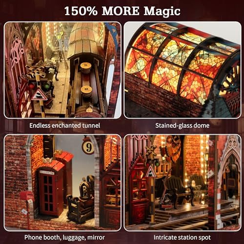 Magic Platform DIY Book Nook Kit Interactive 3D Wood Puzzle LED Magical Miniature with Infinite Mirror Extension Space DIY Bookshelf Insert Decor Gifts Miniature House Magic Express Diorama Scenery - Image 3