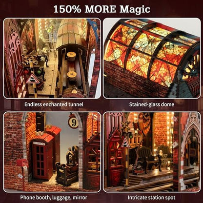 Magic Platform DIY Book Nook Kit Interactive 3D Wood Puzzle LED Magical Miniature with Infinite Mirror Extension Space DIY Bookshelf Insert Decor Gifts Miniature House Magic Express Diorama Scenery - Image 3