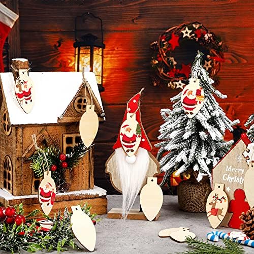 Queekay 50 Pcs Unfinished Wood Christmas Light Bulb Ornaments, Wood Color - Image 3