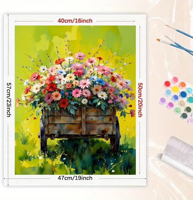 TAOPAOLAB Garden Flowers Paint by Numbers Kit for Adults - DIY Colorful Wildflowers in Wooden Cart Painting on Canvas 16x20In, Acrylic Paint Set, Suitable for Beginners, Art for Home Decoration/Gifts - Image 2