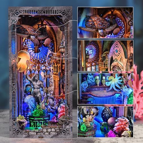 fifijoy Book Nook Kit - DIY Miniature House Dollhouse Kit for Adults and Teens, Booknook Tiny House Atlantis Bookshelf Decor 3D Wooden Puzzle with LED Light, Gifts for Family and Friends (Atlantis) - Image 3