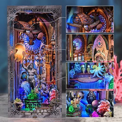fifijoy Book Nook Kit - DIY Miniature House Dollhouse Kit for Adults and Teens, Booknook Tiny House Atlantis Bookshelf Decor 3D Wooden Puzzle with LED Light, Gifts for Family and Friends (Atlantis) - Image 3