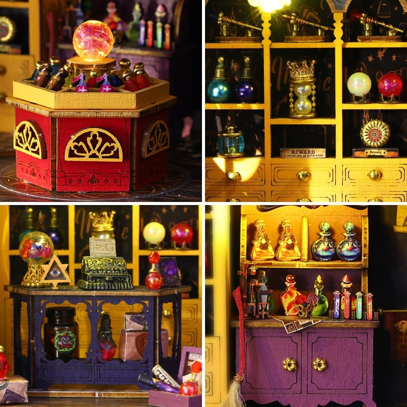 DIY Book Nook Kit - Miniature Dolls House Kit with Furniture and LED Light, 3D Puzzle Wooden Art Bookends, Model Kits for Adults to Build (Magic Energy Station) - Image 6