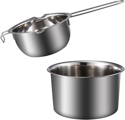 1 Set Double Boiler Pot Stainless Steel Water Boiling Melting Pot with Dual Pour Spout for Candle Butter Chocolate Cheese Caramel 400ml