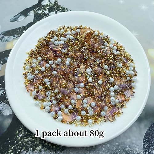 Assorted Glass Beads for Jewelry Making Multi Size Colors Glass Star Moon Seed Pearl Spacer Beads for Bracelets Necklace Earring Making(White Brown) - Image 2