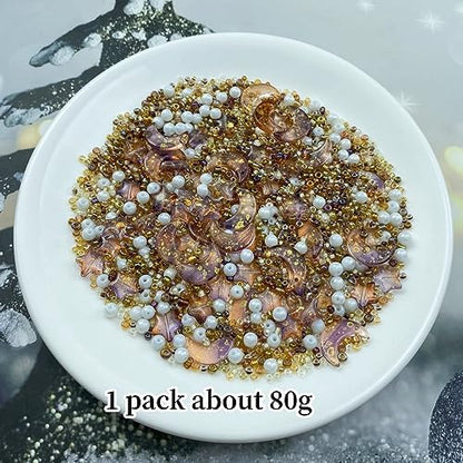 Assorted Glass Beads for Jewelry Making Multi Size Colors Glass Star Moon Seed Pearl Spacer Beads for Bracelets Necklace Earring Making(White Brown) - Image 2