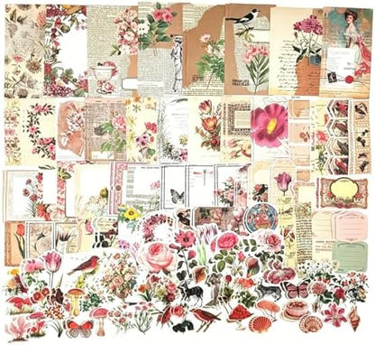 Esweny 200PCS Vintage Scrapbooking Supplies Kit for Journaling, Scrapbook Sticker Paper Pack for Junk Journal Planners Aesthetic Cottagecore Room Decor Wall Art Collage Album by Esweny
