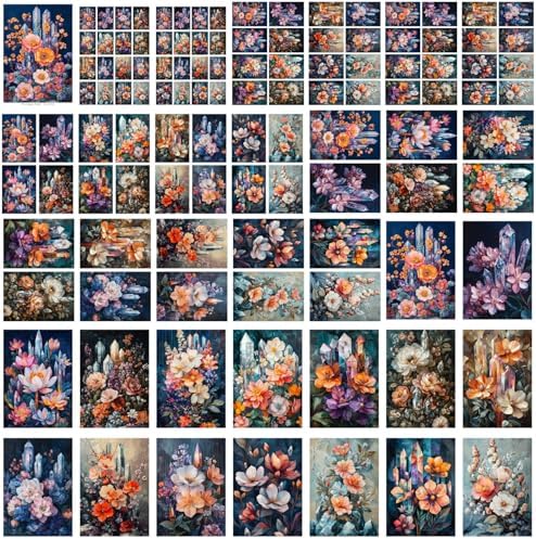 Decoupage Paper Pack (35 Sheets 6"x8") Crystal Bloom: Delicate Flowers and Luminous Quartz Crystals in Mystical Arrangements with Deep Hues and Ethereal Glow FLONZ Vintage - Image 4