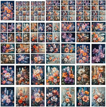 Decoupage Paper Pack (35 Sheets 6"x8") Crystal Bloom: Delicate Flowers and Luminous Quartz Crystals in Mystical Arrangements with Deep Hues and Ethereal Glow FLONZ Vintage - Image 4