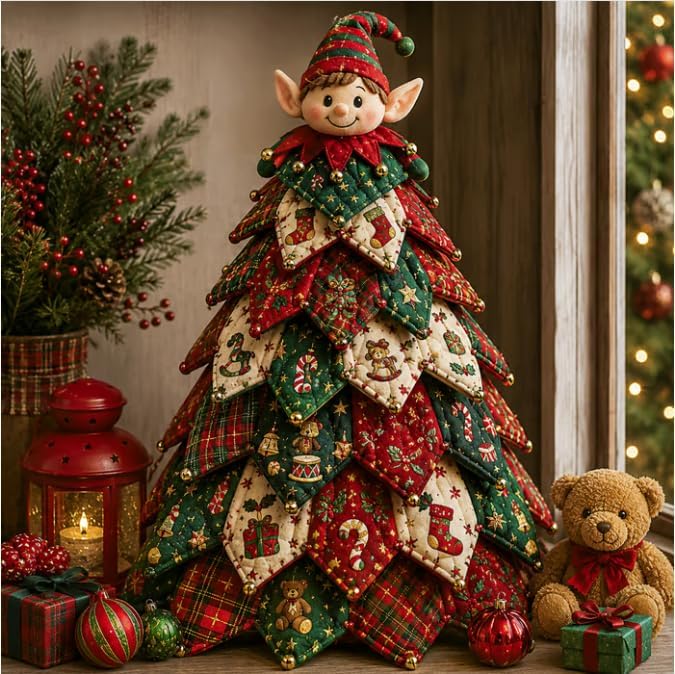 TREBIN DIY Patchwork Animal Kit, Fabric Sewing Set for Adults, Handmade Patchwork Craft Set for Decorative Gnome Halloween Christmas Ocean Animal Home Decor Project (Angel DIY Quilted Christmas Tree) - Image 5
