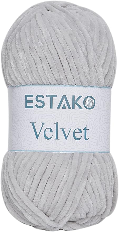 Estako Velvet Chenille Blanket amigurumi Yarn for Crocheting and Knitting Super Bulky 100 gr (132 yds) (1120 - Light Grey)