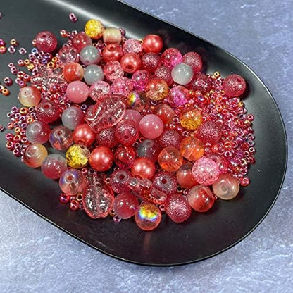 Assorted Glass Resin Beads Multi Size Colors Smooth Cracked Gravel Millet Spacer Beads for Bracelets Necklace Earring DIY Jewelry Making Craft(Rouge Red Series) - Image 4