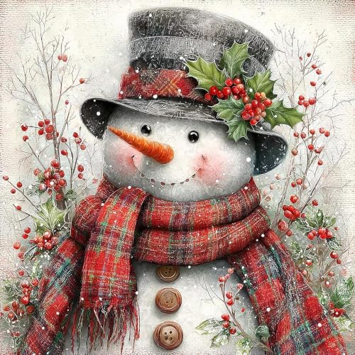 AuraDraw Christmas Stamped Cross Stitch Kits - Snowman Counted Cross Stitch Kits for Beginners Adults, 11CT Needlepoint Cross-Stitch Patterns Dimensions for Home Decor 14x14 inches by AuraDraw