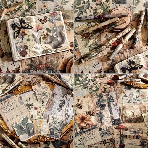 120 Sheets Vintage Botanical Scrapbook Paper Set, Journaling Scrapbooking Supplies Craft Decoupage Papers Kit, 4 Themes x 30 Mushroom Floral Antique Letter Design for Junk Journals Collage Card Making - Image 3
