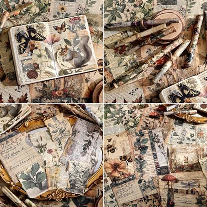 120 Sheets Vintage Botanical Scrapbook Paper Set, Journaling Scrapbooking Supplies Craft Decoupage Papers Kit, 4 Themes x 30 Mushroom Floral Antique Letter Design for Junk Journals Collage Card Making - Image 3