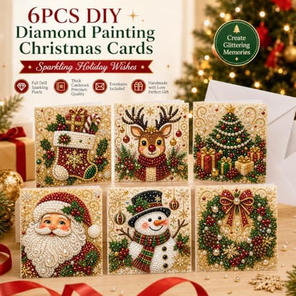 6Pcs Christmas Dog Cardinal Bird DIY Pearl Diamond Art Greeting Cards Kits - Image 3