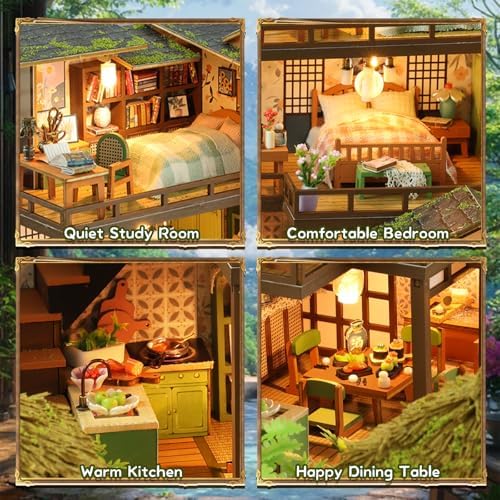 DIY Miniature House Kit, Dollhouse Kit, 3D Wooden Puzzles Bookshelf Craft Kits, Mini Doll House Building Kit for Adults Teen(Garden Cottage) - Image 5