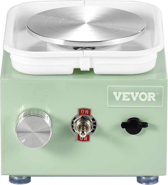 VEVOR Mini Pottery Wheel for Kids and Adults, 2 Turntables 2.6in/3.9in, 0-320RPM Speed Adjustable, Complete Pottery Kit With 18pcs Accessories Tools, Craft Christmas Gifts for Kids Teens Adults, Green