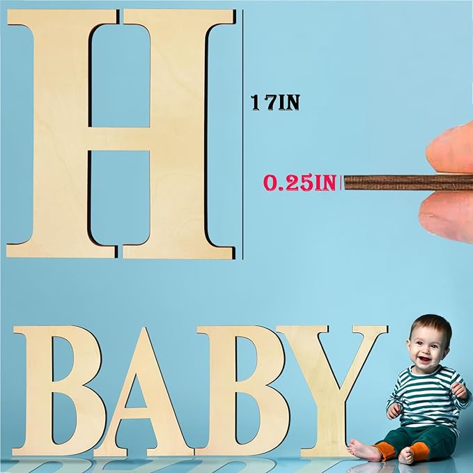 17 Inch Large Wooden Letters, Paintable Large Wood Letter for Crafts, Unfinished Blank Wood Alphabet Letter for Birthday, Parties, Wedding, Christmas Home Decoration(Letter H)