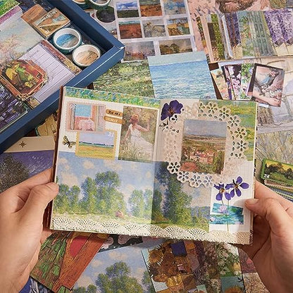Scrapbooking Supplies Kit Plus 480Pcs, Vintage Van Gogh Oil Painting Aesthetic Scrapbook Kit for Bullet Junk Journal, DIY Journaling Supplies, Stationery, A5 Grid Notebook, Craft Gift Kid Girl - Image 6