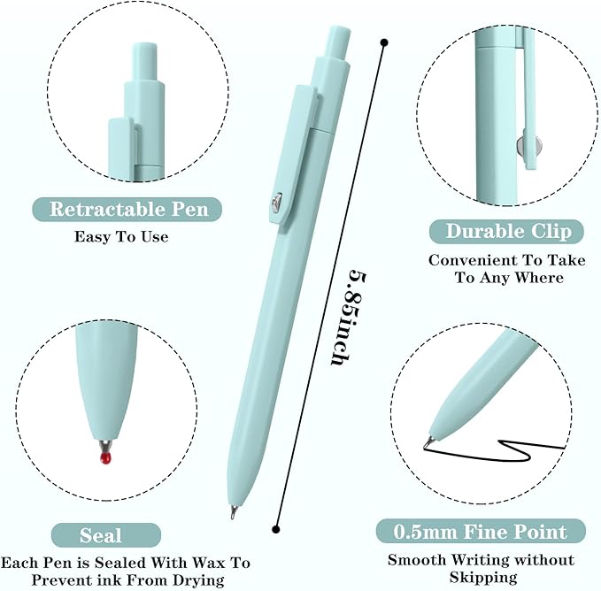 Piochoo Gel Pens,8pcs Fine Point Smooth Writing Black Ink Retractable Journaling Pens Ballpoint, Quick-Dry Cute Fidget Pens for School Supplies Office Desk Accessories