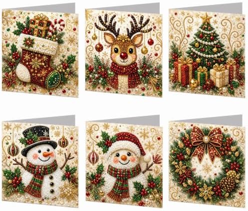 Diamond Art Painting Christmas Cards 6 Pack, 5D DIY Gem Greeting Card Kits - Image 2