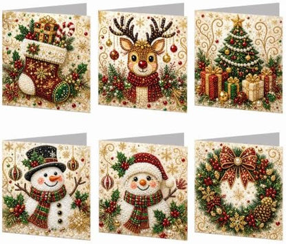 Diamond Art Painting Christmas Cards 6 Pack, 5D DIY Gem Greeting Card Kits - Image 2