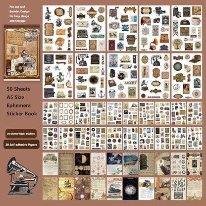Vintage Ephemera Book, 50 Sheets A5 Stickers & Collage Papers - Image 2