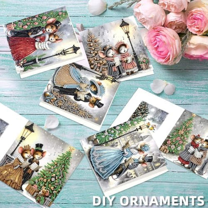 jinglinhh 6pcs Christmas Tree Mouse Couple Diamond Art Painting Greeting Cards with Envelopes, DIY Card Making Kits for Adults, Diamond Art Postcards Christmas Cards Craft Gifts - Image 6