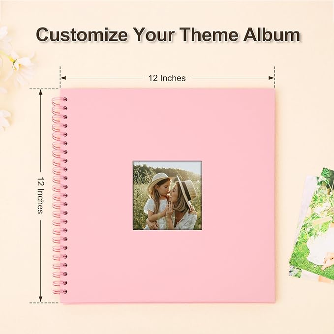 Scrapbook Album 12x12 Inches Photo Album Hardcover Kraft with Window Scrap Book Blank Memory Book for Baby Wedding Guest Book Couples Graduation Travel DIY Anniversary, 100 Pages Pink