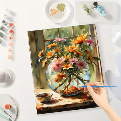 TAOPAOLAB Fish Paint by Numbers Kit for Adults - DIY Goldfish Bowl with Autumn Flowers Painting on Canvas 16x20 inch, Acrylic Paint Set, Suitable for Beginners, Art for Home Decoration or Gifts - Image 3