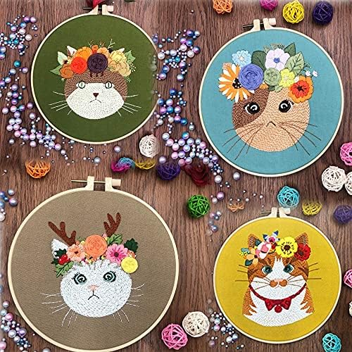 Mozzyyee Embroidery Starter kit, DIY Adult Beginner Embroidery Kits, Including Cloth with Cat Patterns, Colored Threads, Needles, Hoops and Instructions (Gray) - Image 5