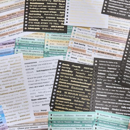 2500+ Pcs Word Stickers for Journaling, 50 Sheets Quote Sticker Gold Foil Art Scrapbook Supplies for Junk Journal, Scrapbooking Supplies for Bullet Journal Craft Small Talk Stickers for DIY Gift Card - Image 4