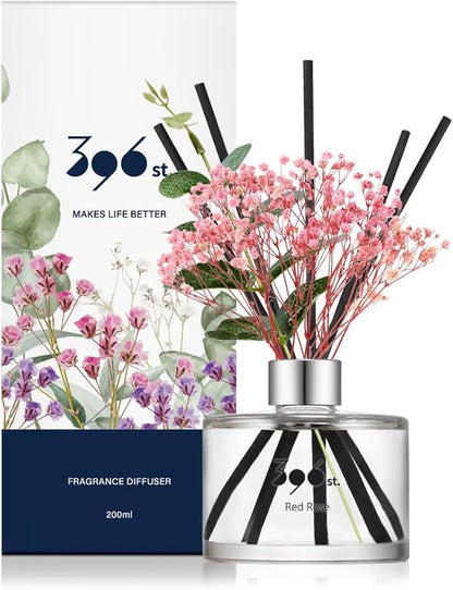 396 st. Preserved Baby's Breath Flower Reed Diffuser, Red Rose, 200ml(6.7oz) / Reed Diffuser Sets, Home Fragrance, Scented Oils, Home & Bathroom Décor