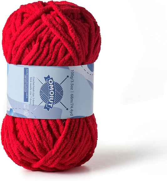 Chunky Chenille Yarn for Crocheting，Baby Yarn for Crocheting Soft Blankets，Bulky Yarns for Crochet Amigurumi，100g (74.3yds) Fluffy Velvet Yarns for Hand Knitting (Red)