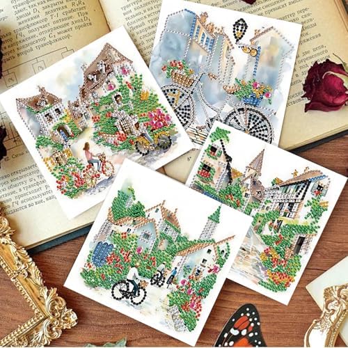 6 Pack Diamond Painting Gift Card Diamond Art Kits for Adults Birthday Wedding Anniversary Greeting Get Well Congratulations Thank You Cards with Envelopes || House Alley Bicycle - Image 7
