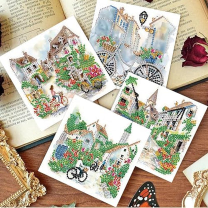 6 Pack Diamond Painting Gift Card Diamond Art Kits for Adults Birthday Wedding Anniversary Greeting Get Well Congratulations Thank You Cards with Envelopes || House Alley Bicycle - Image 7