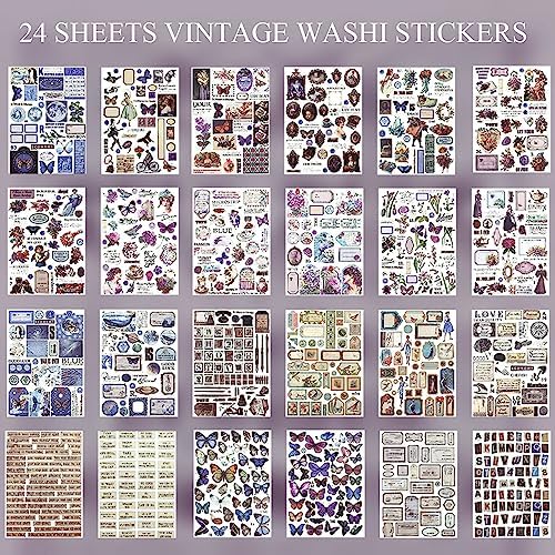 Vintage Washi Sticker Book Ephemera for Junk Journals,800+ Journaling Stickers for Scrapbooking Supplies, Collage, DIY Crafts Arts Decorative 24 Sheets - Image 2