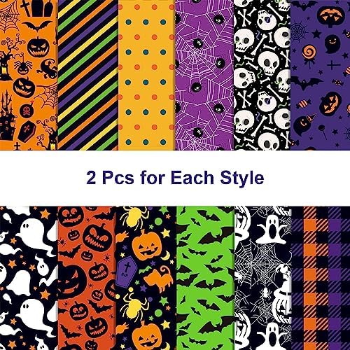 24 Sheets Halloween Pattern Paper Set, 11.8"x11.8" Scrapbooking Supplies Paper Spider Pumpkin Bat Witch Plaid Stripe Dot Origami Paper - 12 Styles - Image 3
