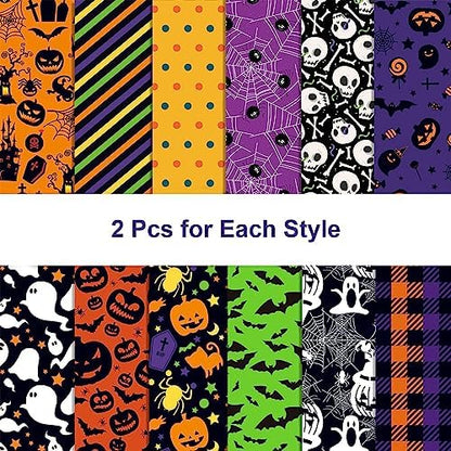 24 Sheets Halloween Pattern Paper Set, 11.8"x11.8" Scrapbooking Supplies Paper Spider Pumpkin Bat Witch Plaid Stripe Dot Origami Paper - 12 Styles - Image 3