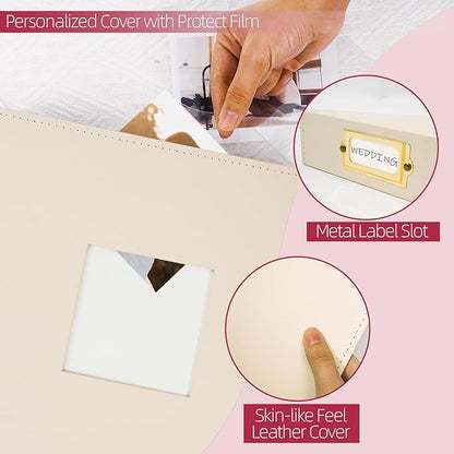 Vienrose 12x12 Inch Large 3 Ring DIY Scrapbook Photo Album Leather Cover Scrap Book Albums Blank Scrapbooks Photobook with 50 Plastic Sleeves 100 Pages for Wedding Baby Family Anniversary (Beige)