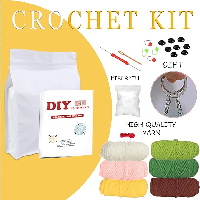 DOOOYU 6PCS Crochet Kit for Beginners Crochet Animals Knitting Kit Supplies Learn to Crochet Beginner Set Kit with Crochet Hooks, Yarn, Step-by-Step Instructions Video