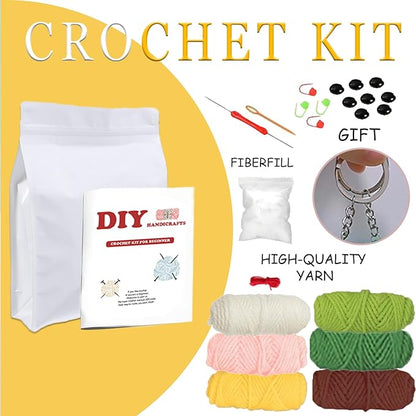 DOOOYU 6PCS Crochet Kit for Beginners Crochet Animals Knitting Kit Supplies Learn to Crochet Beginner Set Kit with Crochet Hooks, Yarn, Step-by-Step Instructions Video