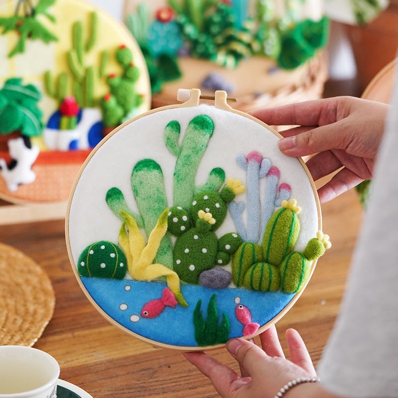 Wizardi Beginner Needle Felting Kit for Adults - Underwater Greenery. Nature Felting Kit 20x20cm. Felting Tools. Wool Felting Supplies. Felt Crafts. Wool Felt. F07N8-W437 - Image 2