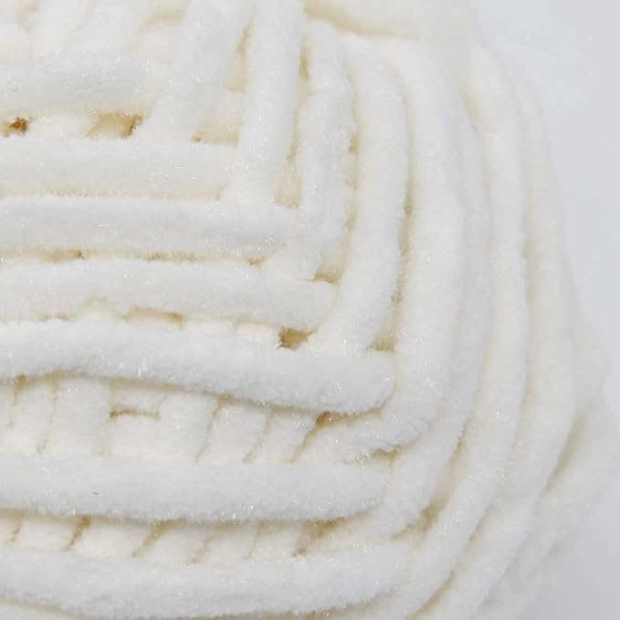 NICEEC 3 Skeins Sparkling Chenille Yarn Soft Blanket Yarn for Crochet & Knitting, Total 165yds/10.6oz - White