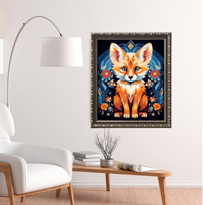 Leczany Cross Stitch Stamped Kit for Adults - Colorful Little Fox | DIY Embroidery Starter Patterns Craft Kit Needlepoint for Beginner | 11CT, 3 Strands | 13.8x16.9 inches