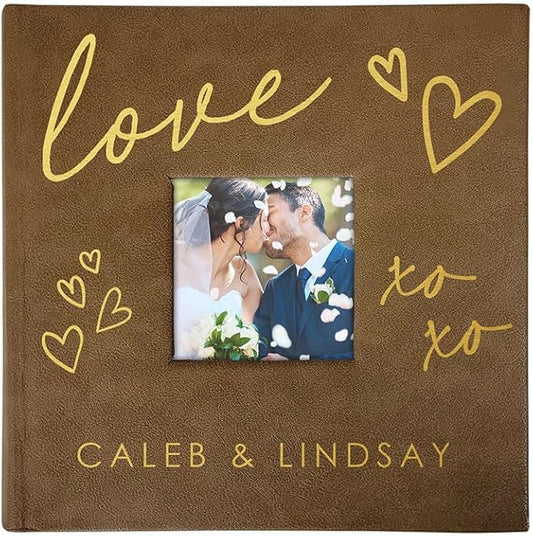 Personalized Photo Album For Couples, Engraved Love XOXO Leatherette Picture Album, Holds 200 4" x 6" Photos, Anniversary Keepsake, Brown Photo Album, Valentine's Day Gift