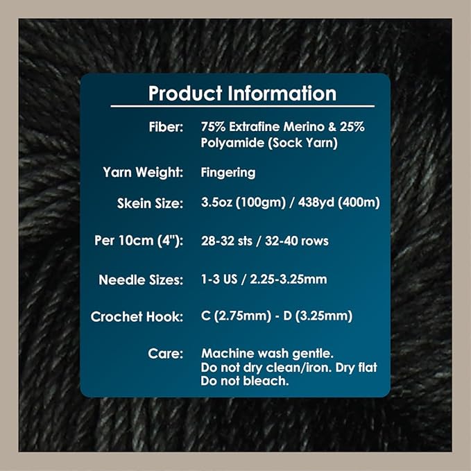 KnitPro Symfonie Hand Dyed Yarn | Extra Fine Merino Wool & Polyamide Blend for Knitting & Crocheting, Fingering Weight, Oeko-TEX Certified 400m, 100g Skein | Terra Semi-Solid Black Pepper