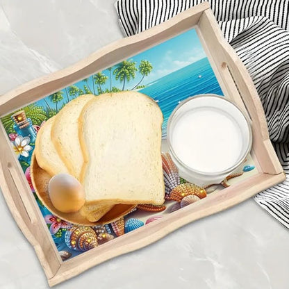 DoxQcs DIY Diamond Art Wooden Food Tray with Handle Diamond Painted Table Decoration Tray for Breakfast Bar Dinner Table Diamonds Art Painting for Beginners-Starfish